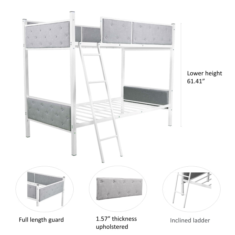 [US Warehouse] Household Twin Bunk Bed with Ladder (Grey)