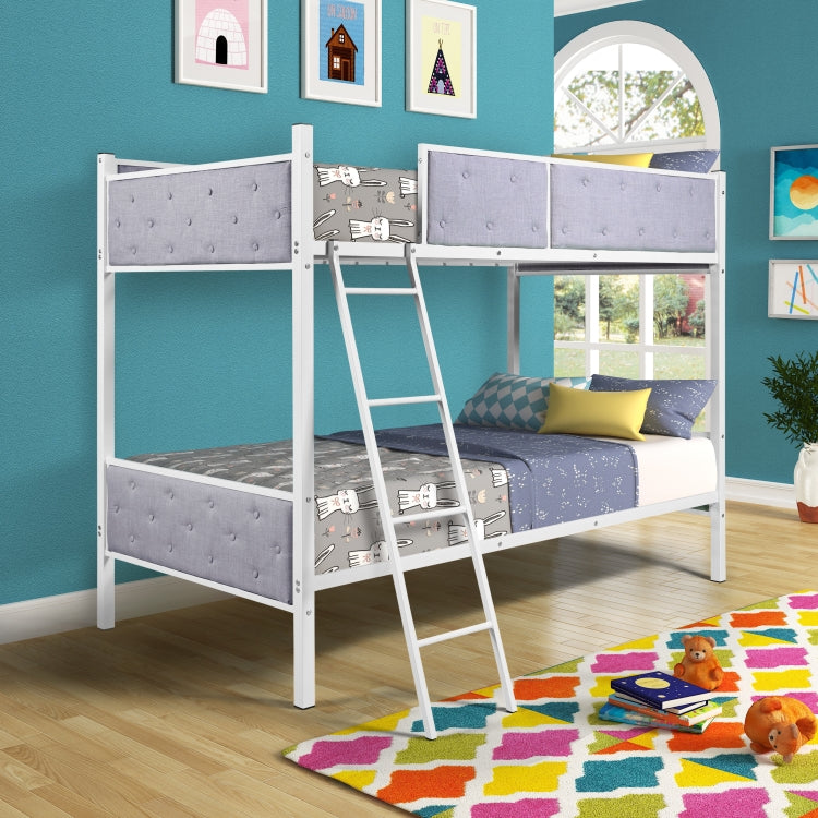 [US Warehouse] Household Twin Bunk Bed with Ladder (Grey)