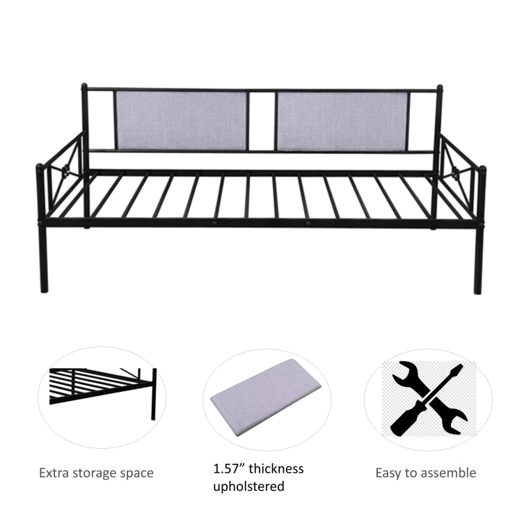[US Warehouse] Household Metal Daybed with Upholstered Sideboard (Black)