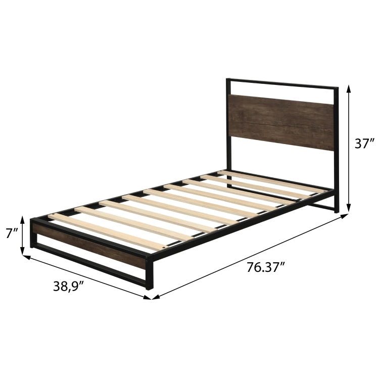 [US Warehouse] Household Twin Metal Bed Frame with Wood Slats