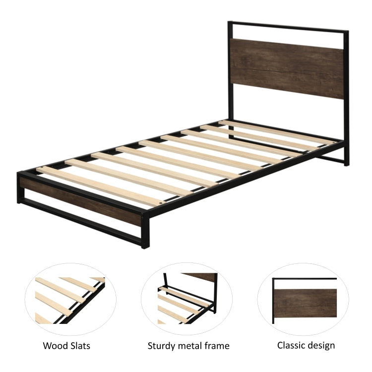 [US Warehouse] Household Twin Metal Bed Frame with Wood Slats