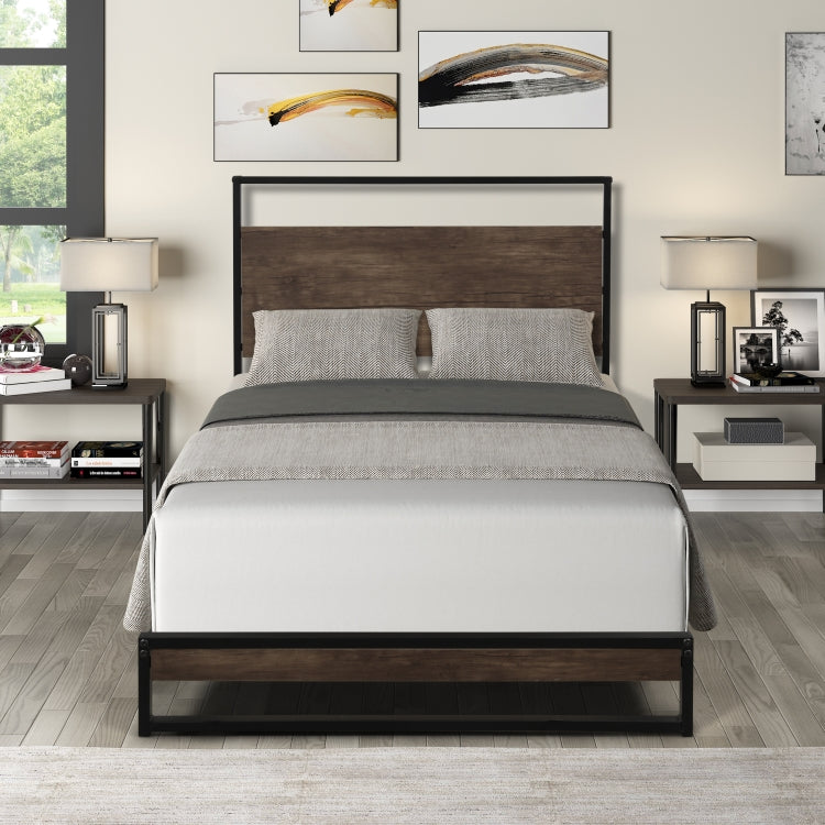 [US Warehouse] Household Twin Metal Bed Frame with Wood Slats