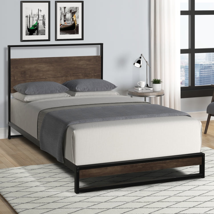 [US Warehouse] Household Twin Metal Bed Frame with Wood Slats