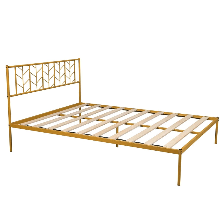 [US Warehouse] Household Retro Queen Metal Bed Frame (Gold)