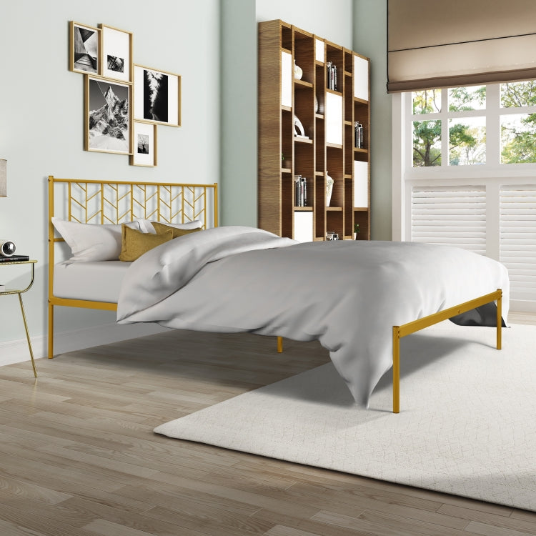[US Warehouse] Household Retro Queen Metal Bed Frame (Gold)