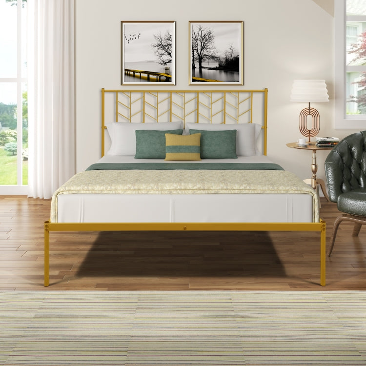 [US Warehouse] Household Retro Queen Metal Bed Frame (Gold)