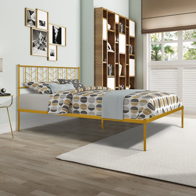 [US Warehouse] Household Retro Queen Metal Bed Frame (Gold)