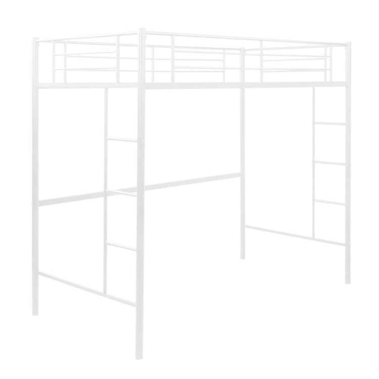 [US Warehouse] Household Loft Twin Metal Pipe Bed Frame with Two-side Ladders (White)