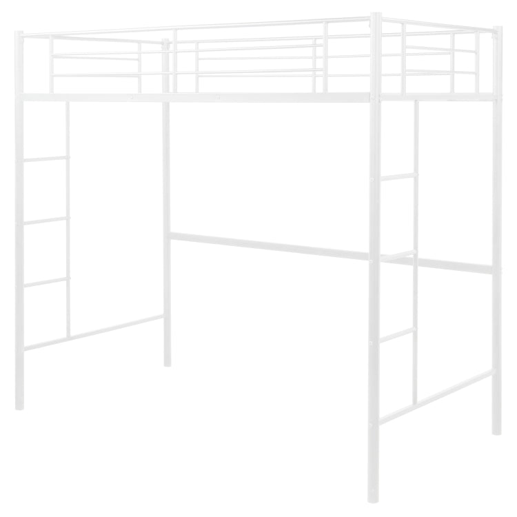 [US Warehouse] Household Loft Twin Metal Pipe Bed Frame with Two-side Ladders (White)
