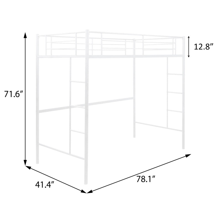 [US Warehouse] Household Loft Twin Metal Pipe Bed Frame with Two-side Ladders (White)