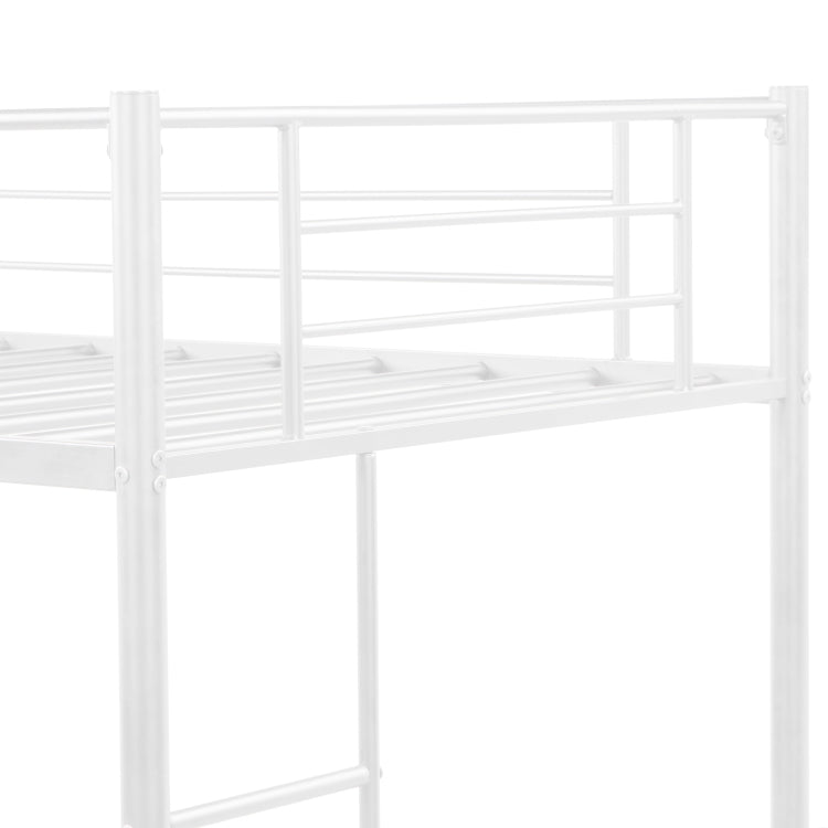 [US Warehouse] Household Loft Twin Metal Pipe Bed Frame with Two-side Ladders (White)