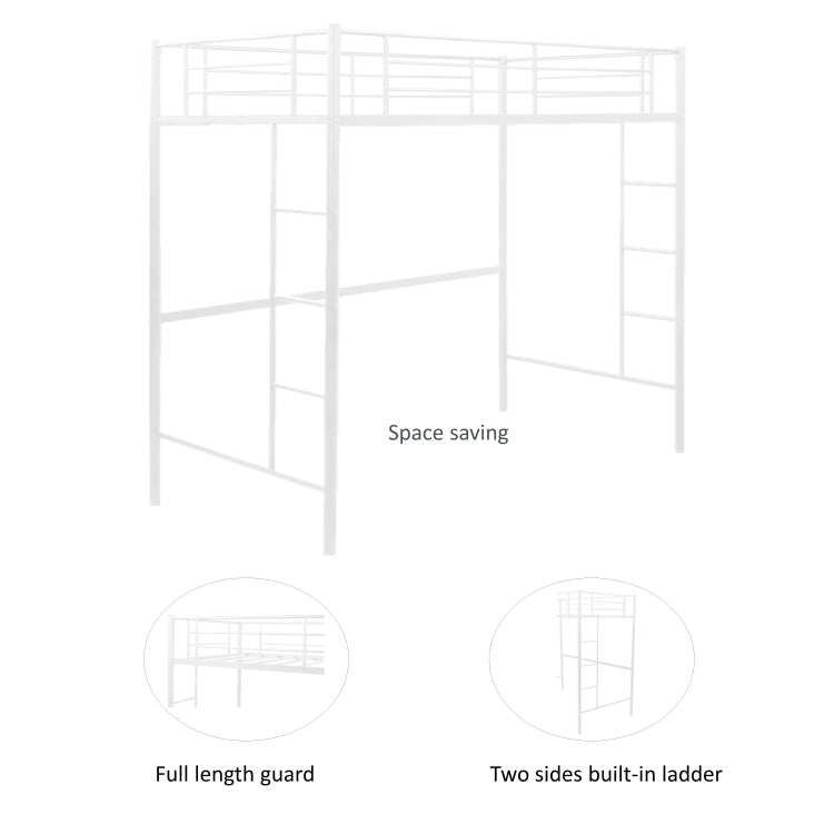 [US Warehouse] Household Loft Twin Metal Pipe Bed Frame with Two-side Ladders (White)