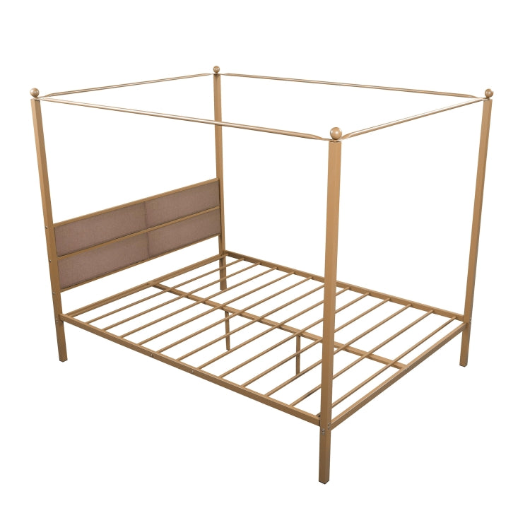 [US Warehouse] Household Queen Canopy Metal Four-poster Bed Frame (Brass)