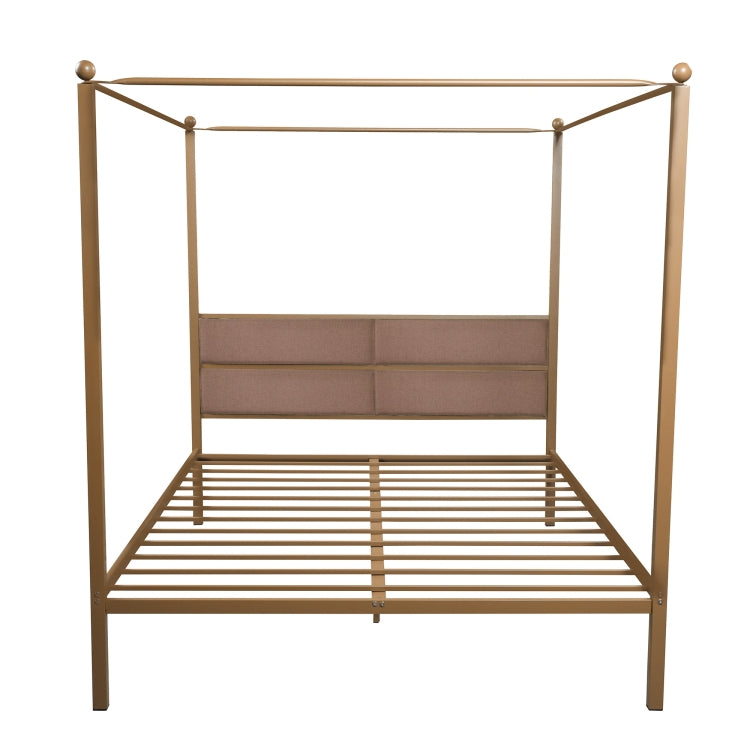 [US Warehouse] Household Queen Canopy Metal Four-poster Bed Frame (Brass)