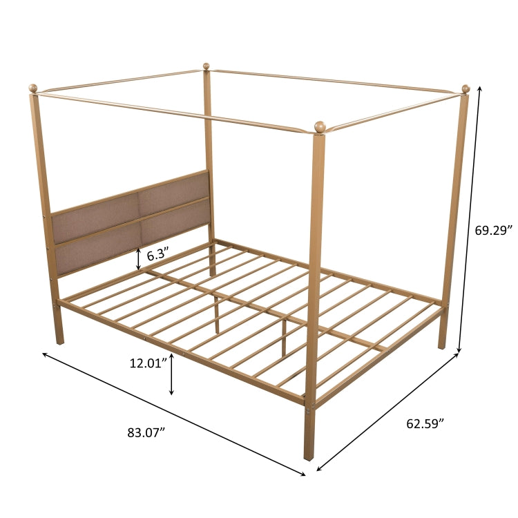 [US Warehouse] Household Queen Canopy Metal Four-poster Bed Frame (Brass)
