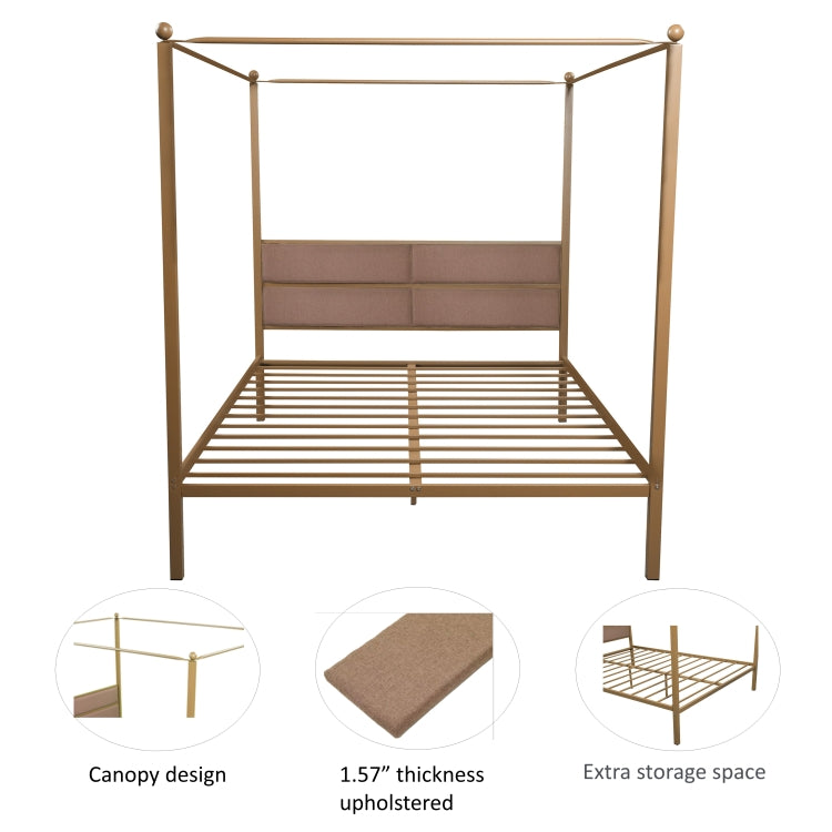 [US Warehouse] Household Queen Canopy Metal Four-poster Bed Frame (Brass)