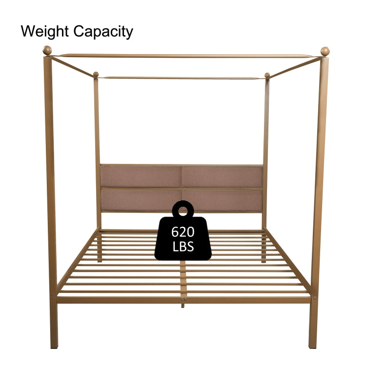 [US Warehouse] Household Queen Canopy Metal Four-poster Bed Frame (Brass)