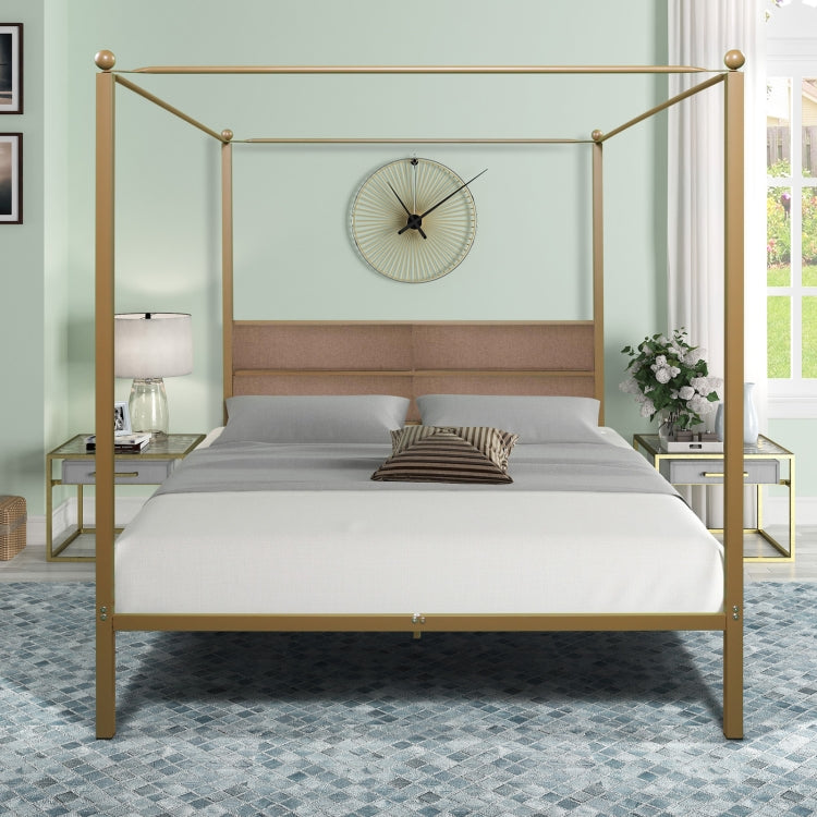 [US Warehouse] Household Queen Canopy Metal Four-poster Bed Frame (Brass)
