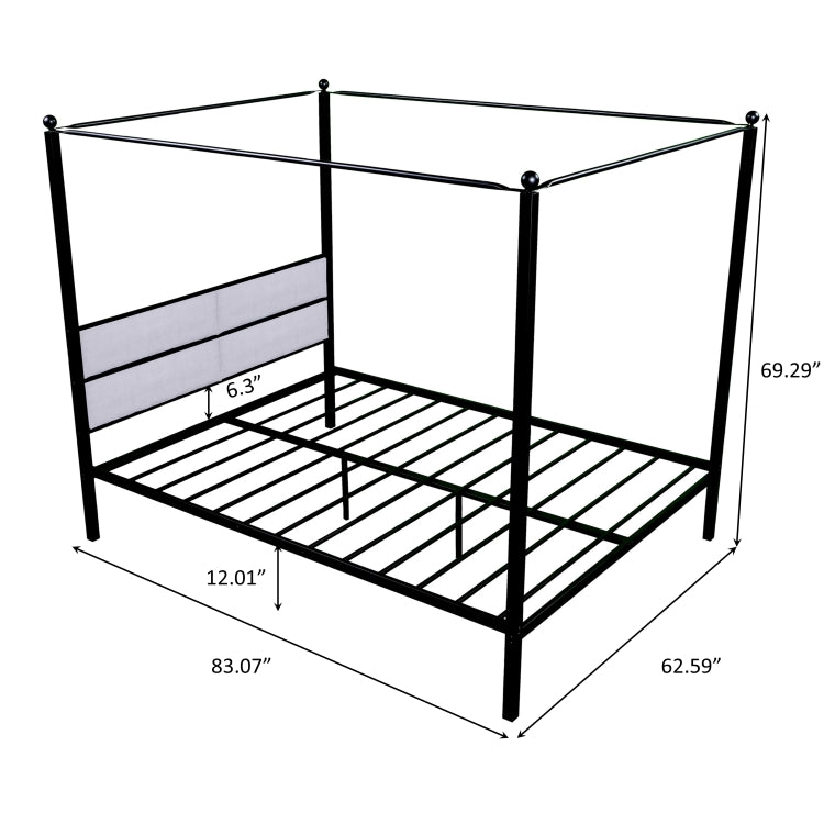 [US Warehouse] Household Queen Canopy Metal Four-poster Bed Frame (Black)