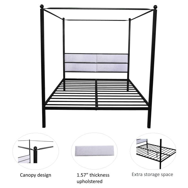 [US Warehouse] Household Queen Canopy Metal Four-poster Bed Frame (Black)
