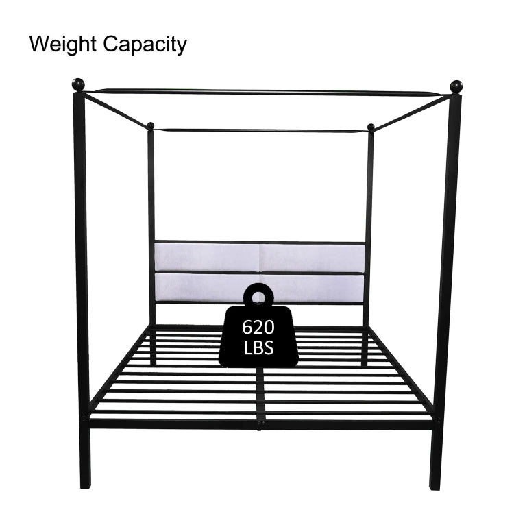 [US Warehouse] Household Queen Canopy Metal Four-poster Bed Frame (Black)