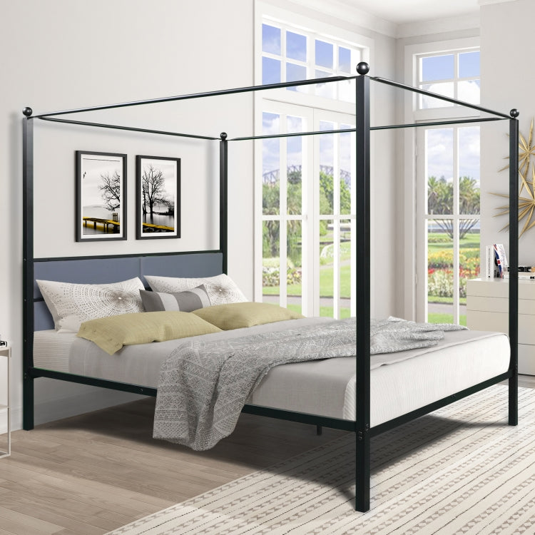 [US Warehouse] Household Queen Canopy Metal Four-poster Bed Frame (Black)