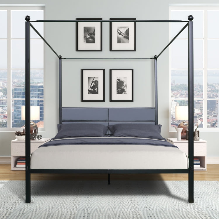 [US Warehouse] Household Queen Canopy Metal Four-poster Bed Frame (Black)