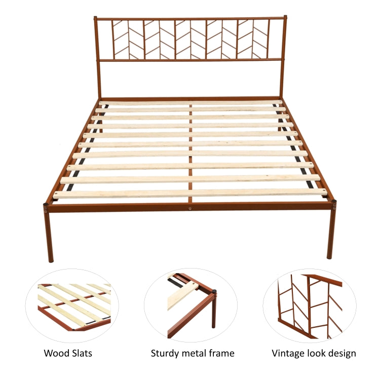[US Warehouse] Household Retro Queen Metal Bed Frame (Antique Copper)
