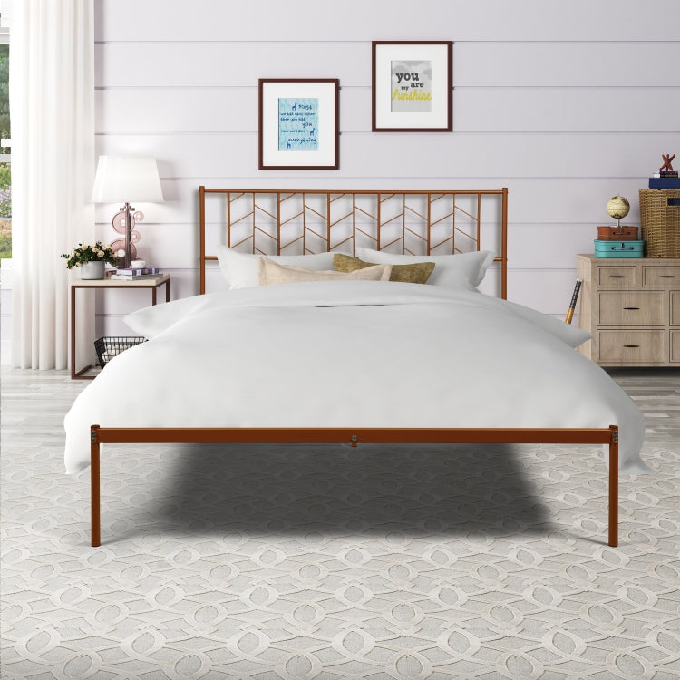 [US Warehouse] Household Retro Queen Metal Bed Frame (Antique Copper)