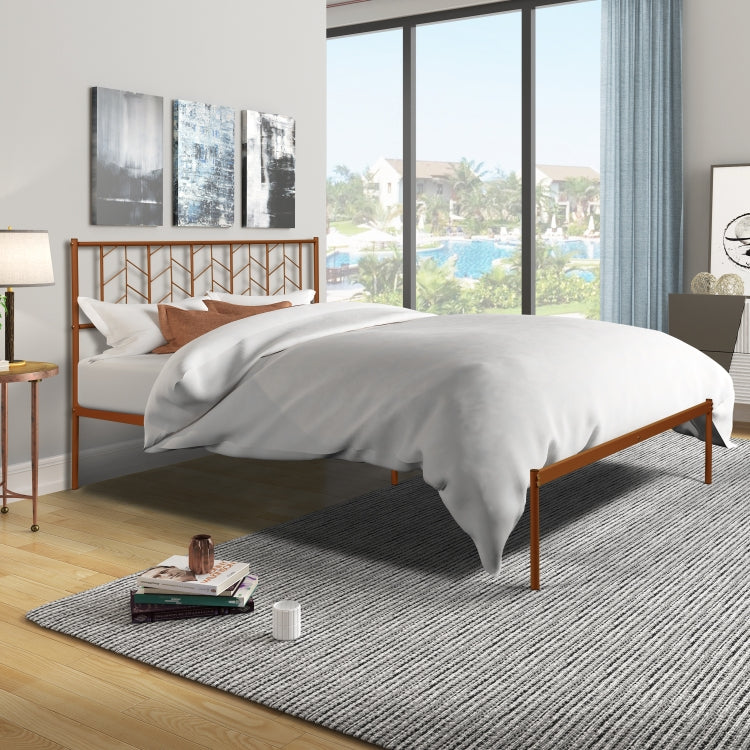 [US Warehouse] Household Retro Queen Metal Bed Frame (Antique Copper)