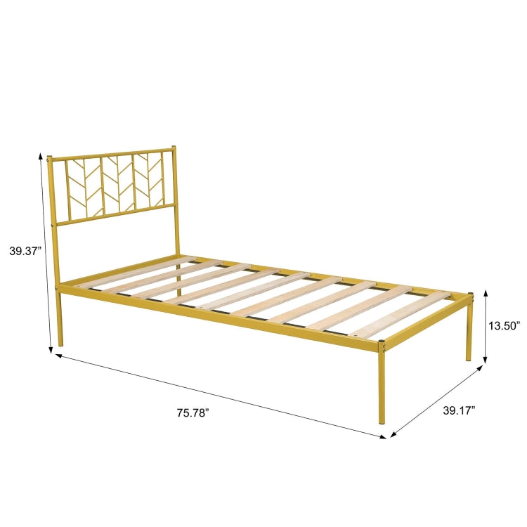 [US Warehouse] Household Retro Twin Metal Bed Frame (Gold)