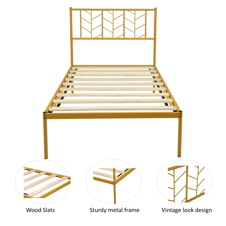 [US Warehouse] Household Retro Twin Metal Bed Frame (Gold)