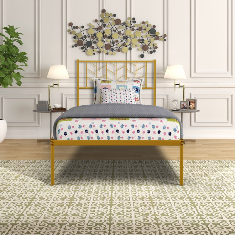 [US Warehouse] Household Retro Twin Metal Bed Frame (Gold)