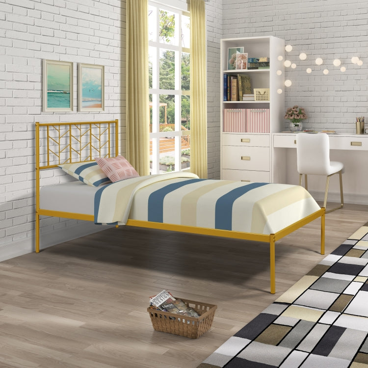 [US Warehouse] Household Retro Twin Metal Bed Frame (Gold)