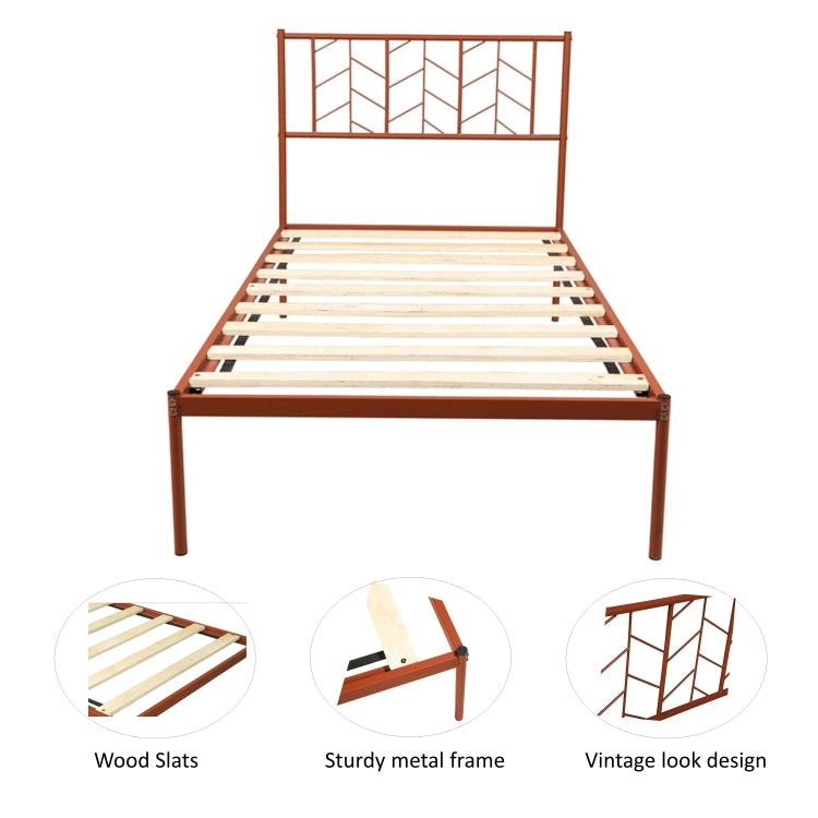 [US Warehouse] Household Retro Twin Metal Bed Frame (Antique Copper)