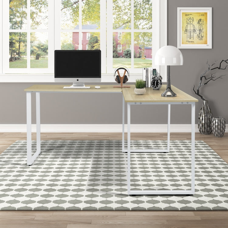 [US Warehouse] Home Office L-Shape Corner Table Computer Desk (White Oak)