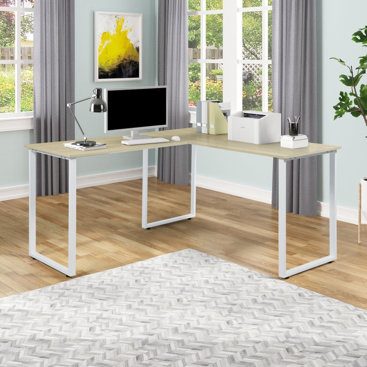 [US Warehouse] Home Office L-Shape Corner Table Computer Desk (White Oak)