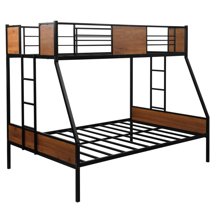[US Warehouse] Household Twin Over Full Metal Bunk Bed with Trundle Bed & Two-side Ladders (Red Natural Wood)