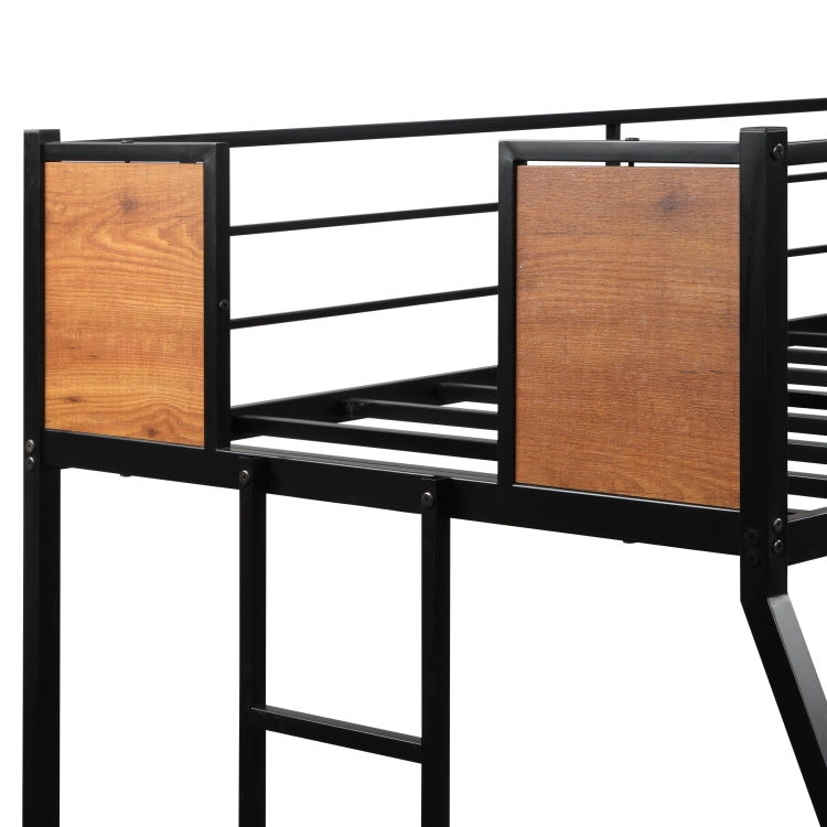 [US Warehouse] Household Twin Over Full Metal Bunk Bed with Trundle Bed & Two-side Ladders (Red Natural Wood)