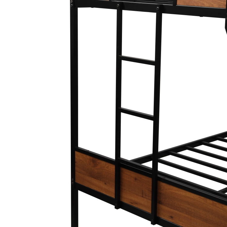 [US Warehouse] Household Twin Over Full Metal Bunk Bed with Trundle Bed & Two-side Ladders (Red Natural Wood)