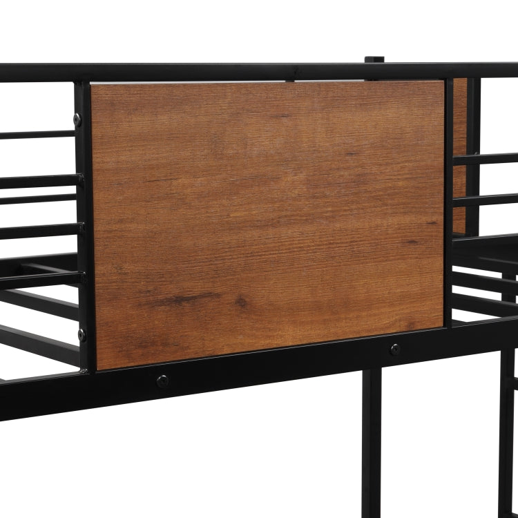 [US Warehouse] Household Twin Over Full Metal Bunk Bed with Trundle Bed & Two-side Ladders (Red Natural Wood)
