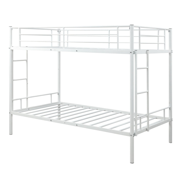 [US Warehouse] Household Twin Metal Bunk Bed with Two-side Ladders (White)