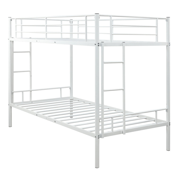 [US Warehouse] Household Twin Metal Bunk Bed with Two-side Ladders (White)