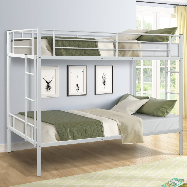 [US Warehouse] Household Twin Metal Bunk Bed with Two-side Ladders (White)