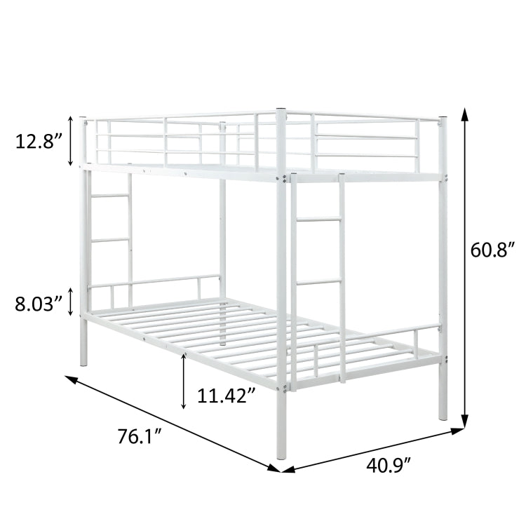 [US Warehouse] Household Twin Metal Bunk Bed with Two-side Ladders (White)