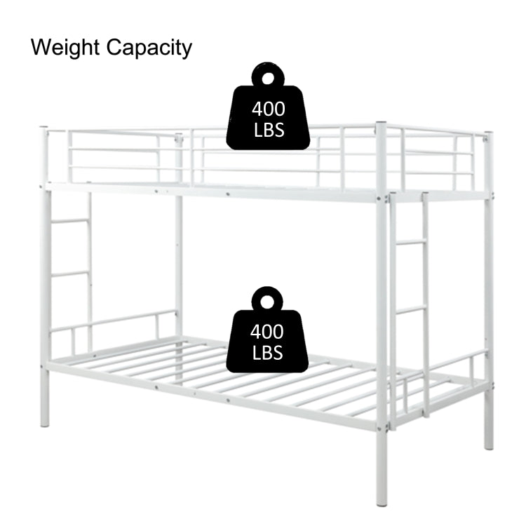 [US Warehouse] Household Twin Metal Bunk Bed with Two-side Ladders (White)
