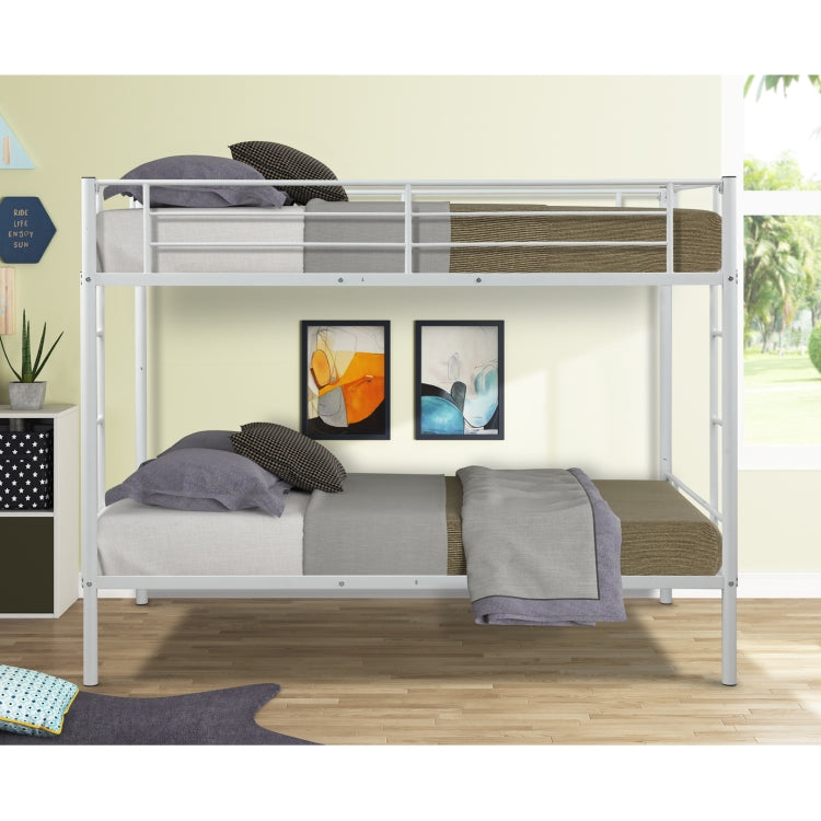 [US Warehouse] Household Twin Metal Bunk Bed with Two-side Ladders (White)