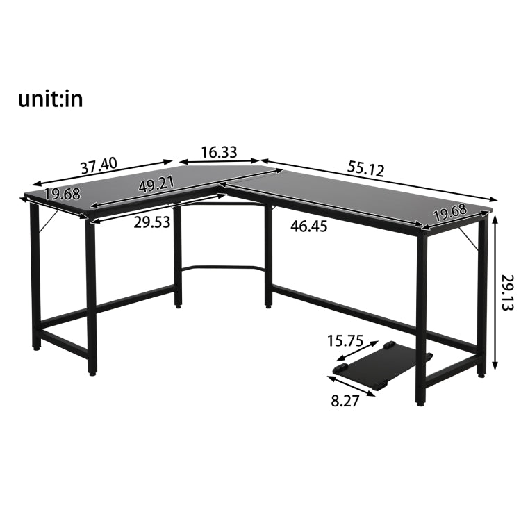 [US Warehouse] Home Office School L-Shape Corner Table Computer Desk (Black)