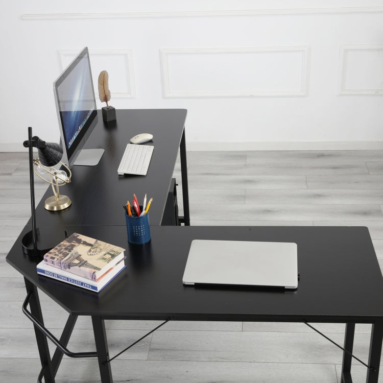 [US Warehouse] Home Office School L-Shape Corner Table Computer Desk (Black)