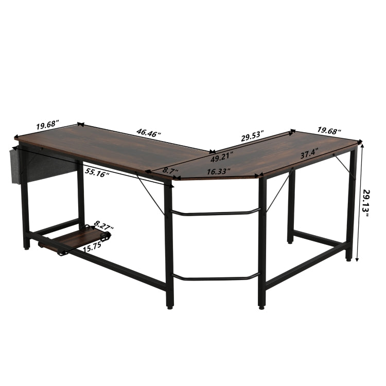 [US Warehouse] Modern Design Home Office School L-Shape Corner Table Computer Desk (Pella Oak)
